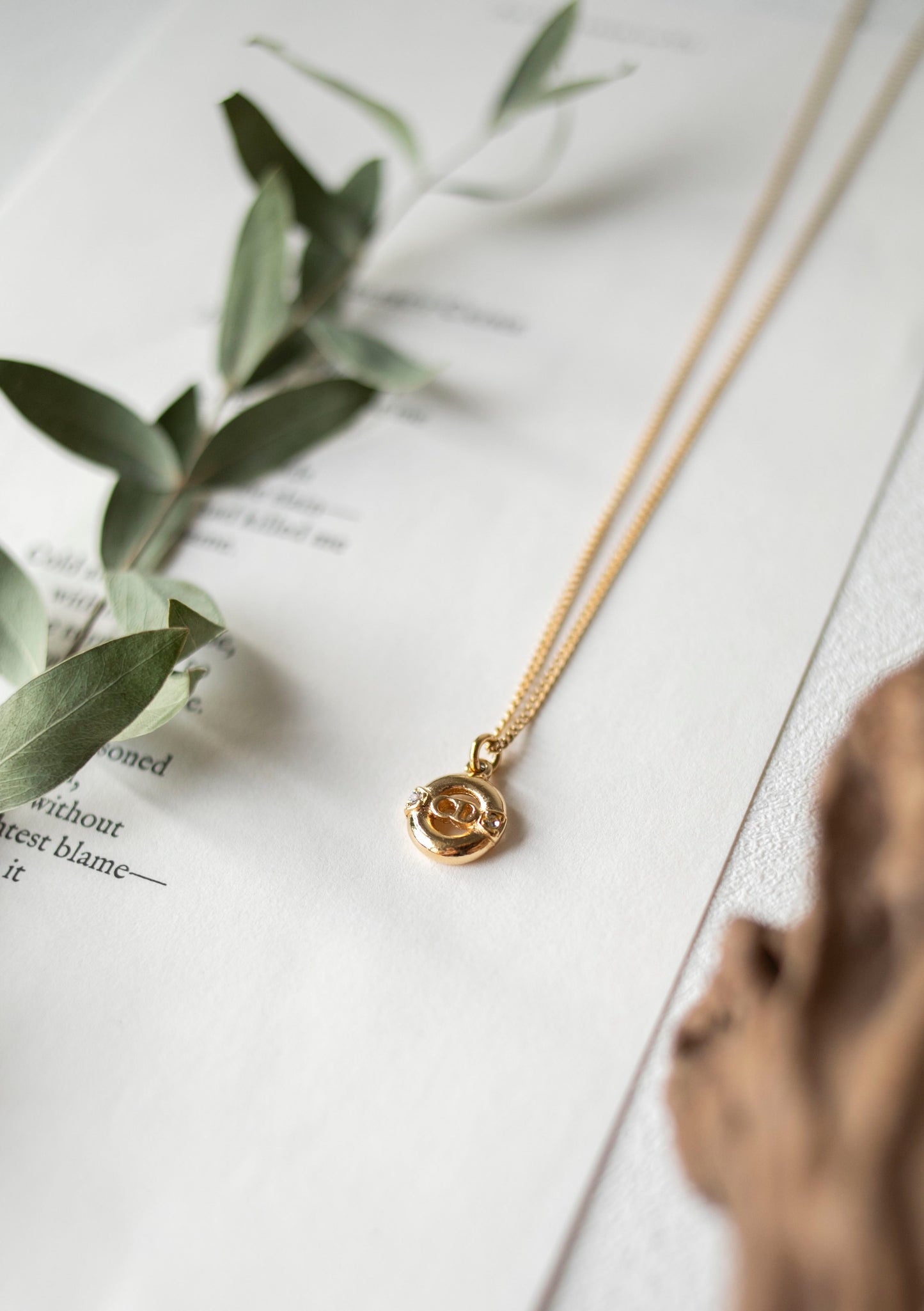 Vintage Jewelry: Christian Dior Circular Logo Crystal Pendant Necklace J-CD08