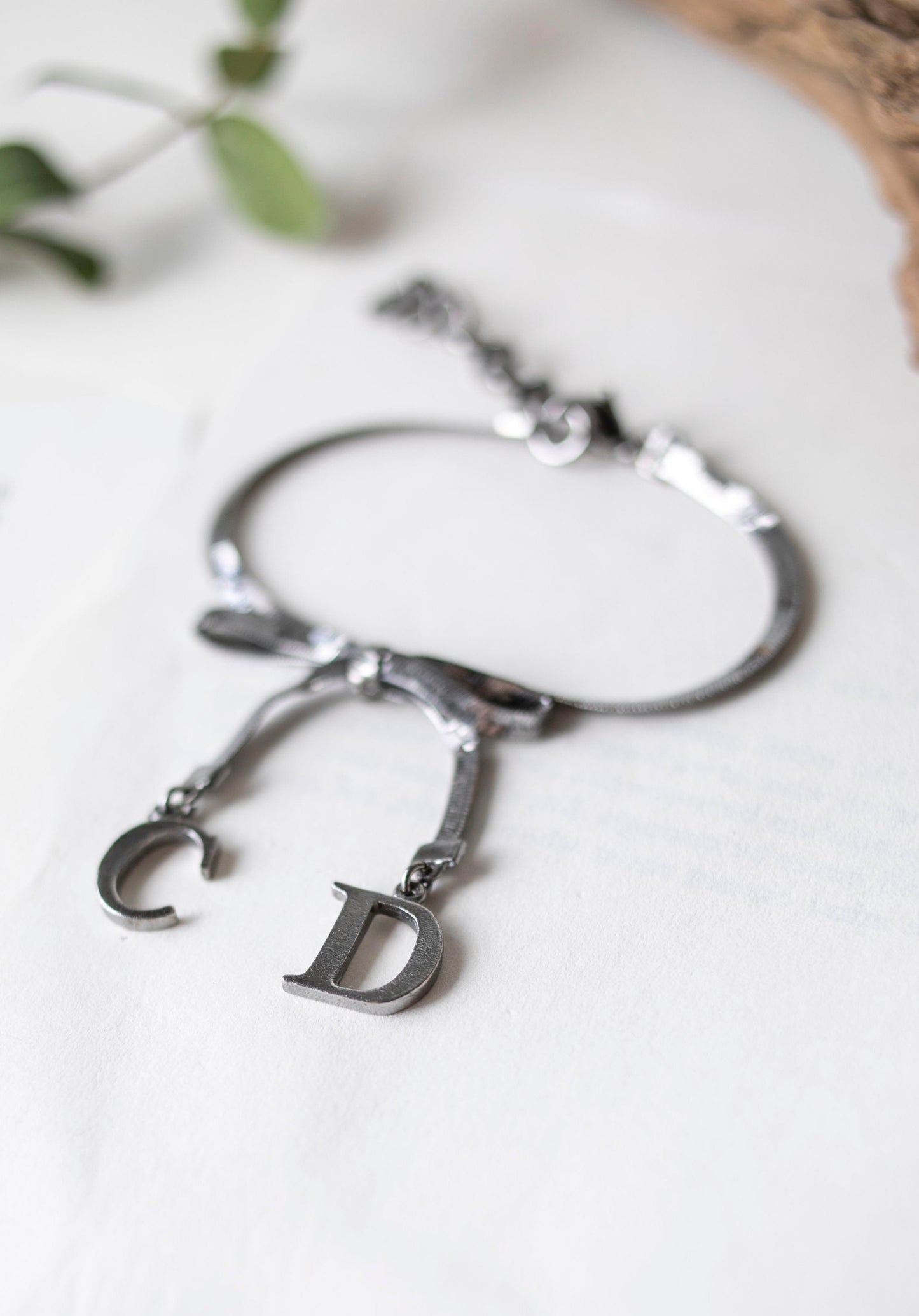 Vintage Jewelry: Silver Christian Dior CD Bow Bracelet J-CD01
